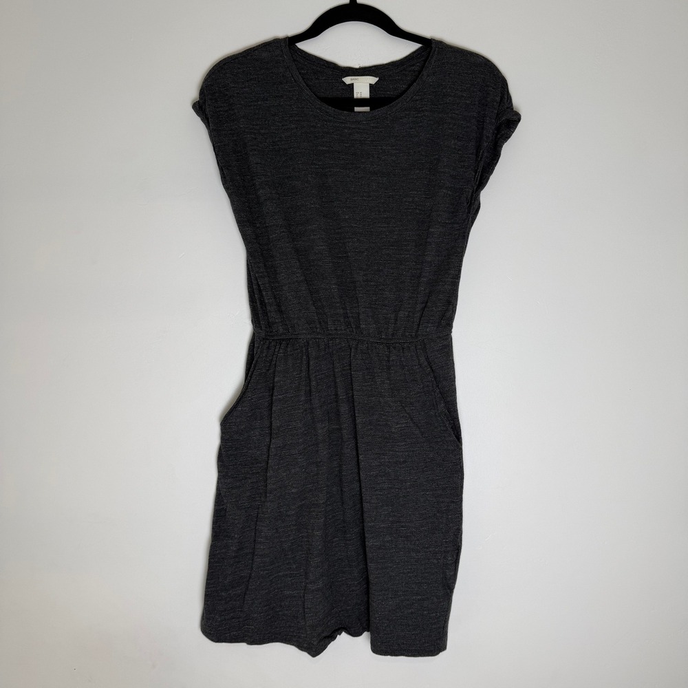 H&M Basic Dress Womens XS Gray Heathered Short Sleeve Elastic Waist Pockets